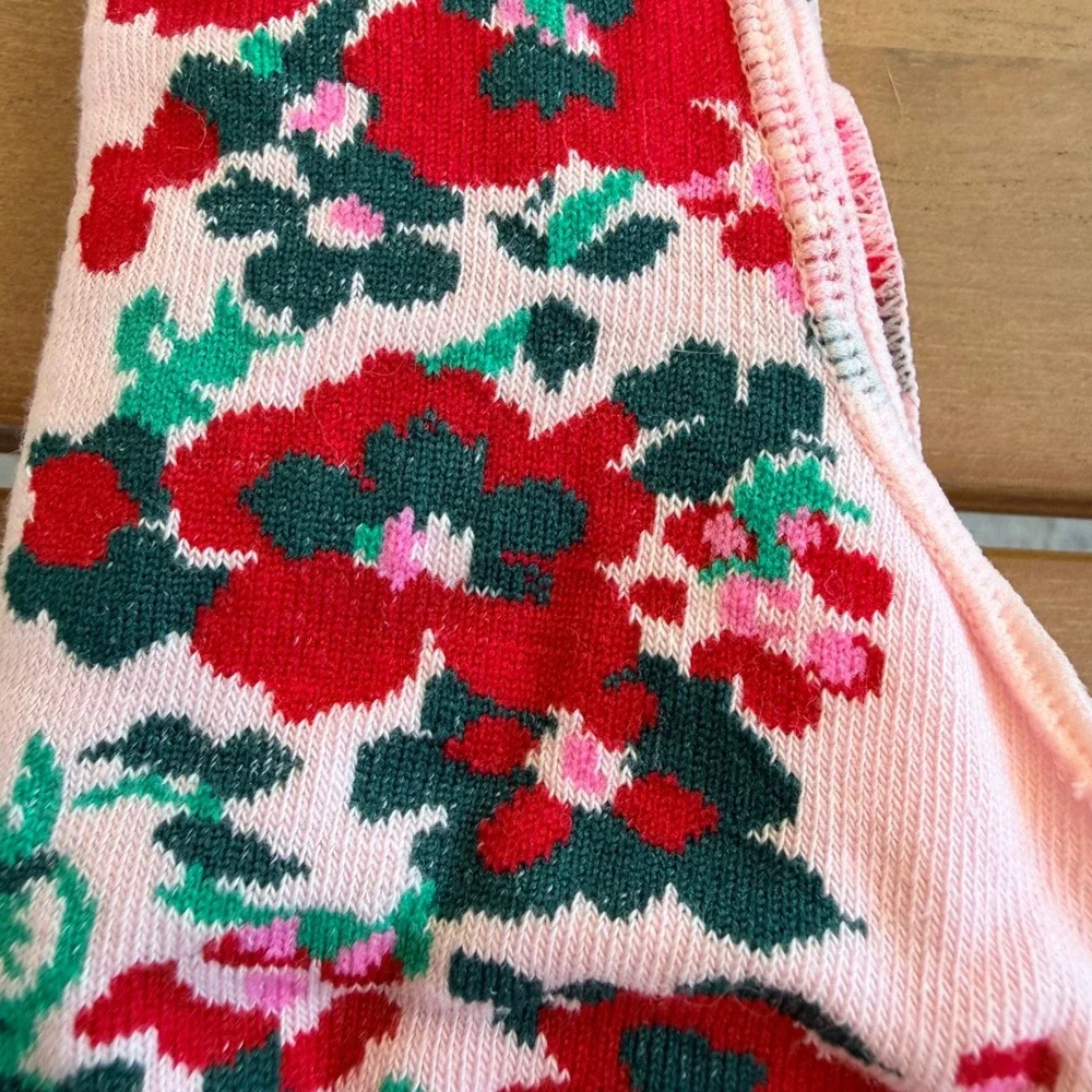 J.Crew Womens Sock Set 2 Pair Pink Floral No-Show & Gnome Ankle‎ Socks One Size
